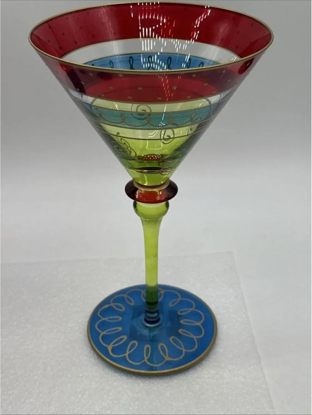 Lot 6 A Pier One 10.75” Hand Painted Glass Champagne Flutes & 1 Martini Glass